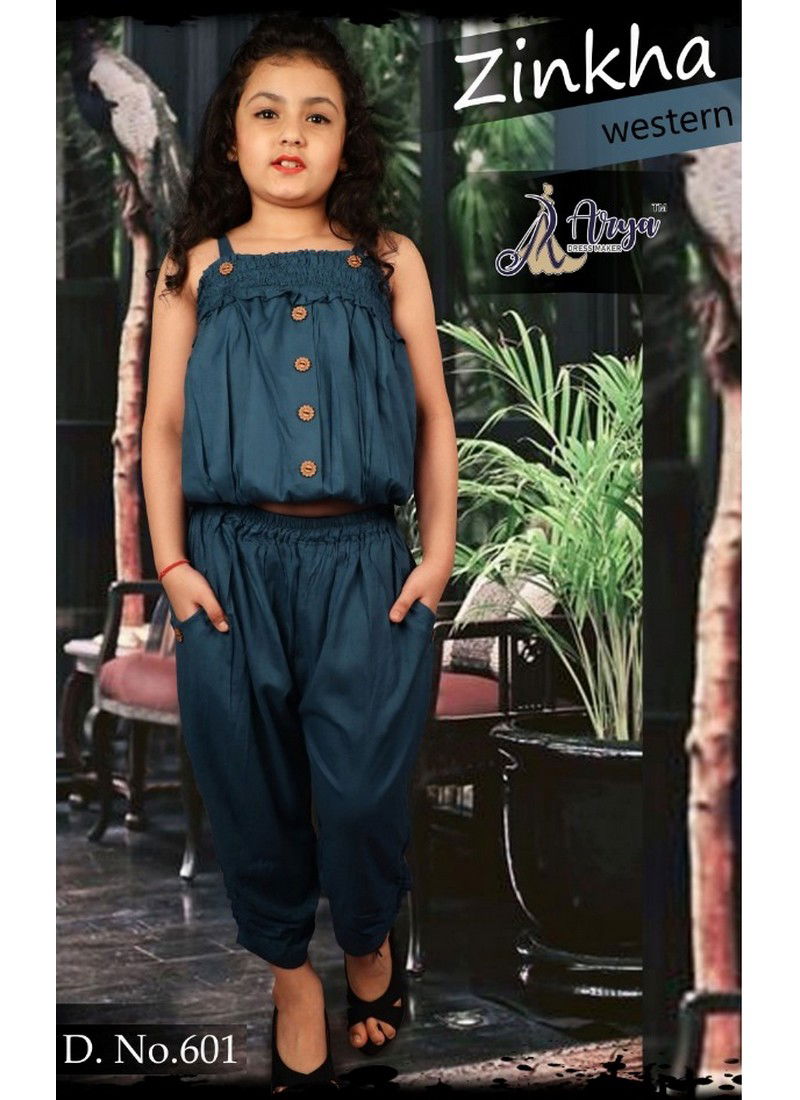 Navy Blue Zinkha Western Rayon Weastern Wear For Baby Girls 601